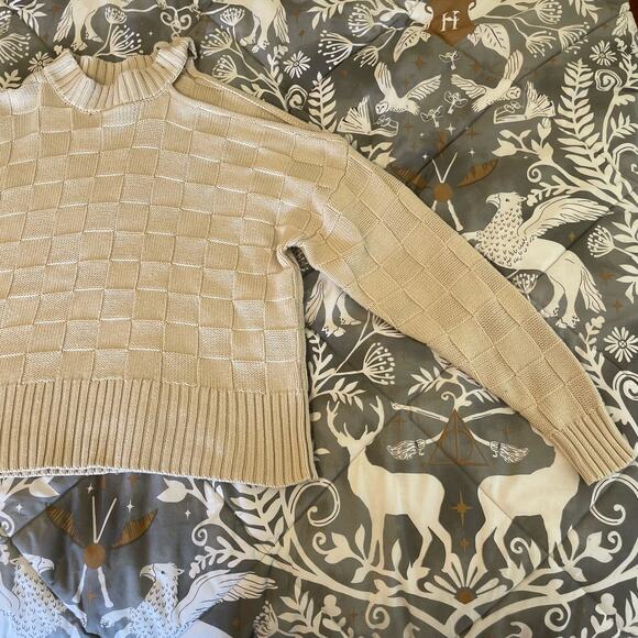 Buckle S long sleeve sweater checker knit turtleneck cold shoulder asymmetrical - Picture 3 of 7